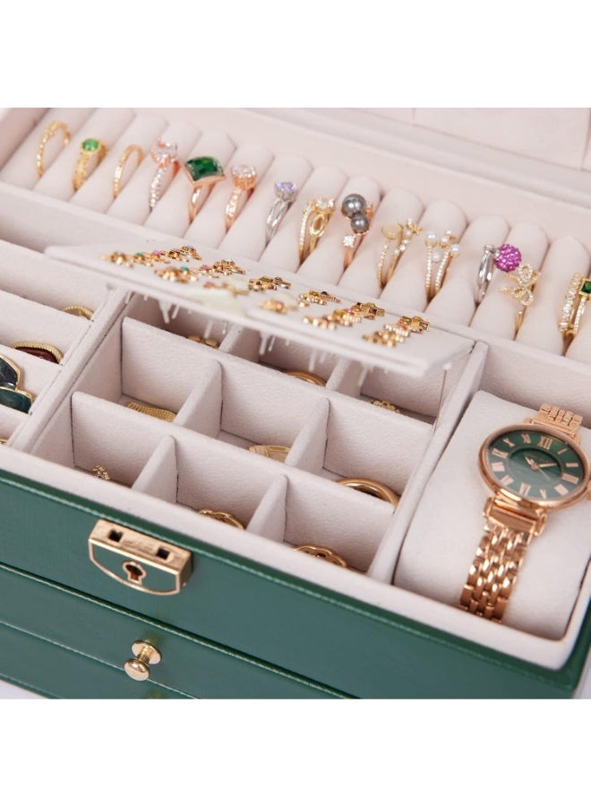 Jewelry organizer for women and girls, large three-tier jewelry storage box, faux leather jewelry display stand with removable tray for necklaces, earrings, rings and bracelets - Image 3